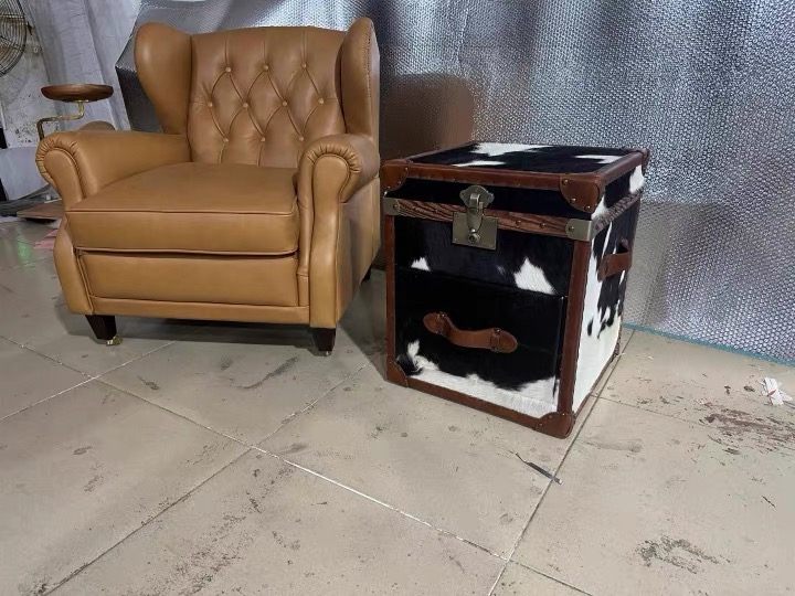 美式復古 奶牛皮 邊几 儲物櫃YFN-AD005