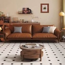 中古侘寂風 直排小戶型油蠟頭層牛皮沙發 OL-芷幽#