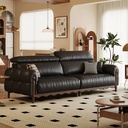 中古侘寂風 直排小戶型黑色頭層牛皮沙發 OL-憐香#