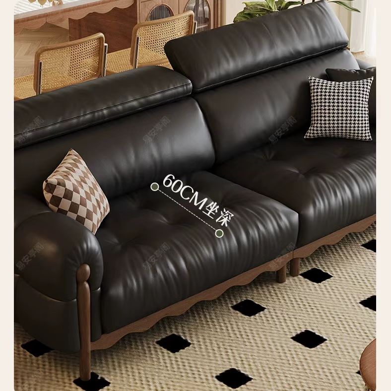 中古侘寂風 直排小戶型黑色頭層牛皮沙發 OL-憐香#