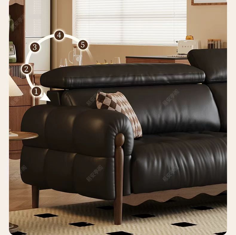 中古侘寂風 直排小戶型黑色頭層牛皮沙發 OL-憐香#