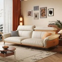 中古侘寂風 小戶型直排拼色頭層牛皮沙發 OL-芷暮#