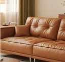 中古侘寂風 橙色復古直排頭層牛皮沙發 OL-1905#