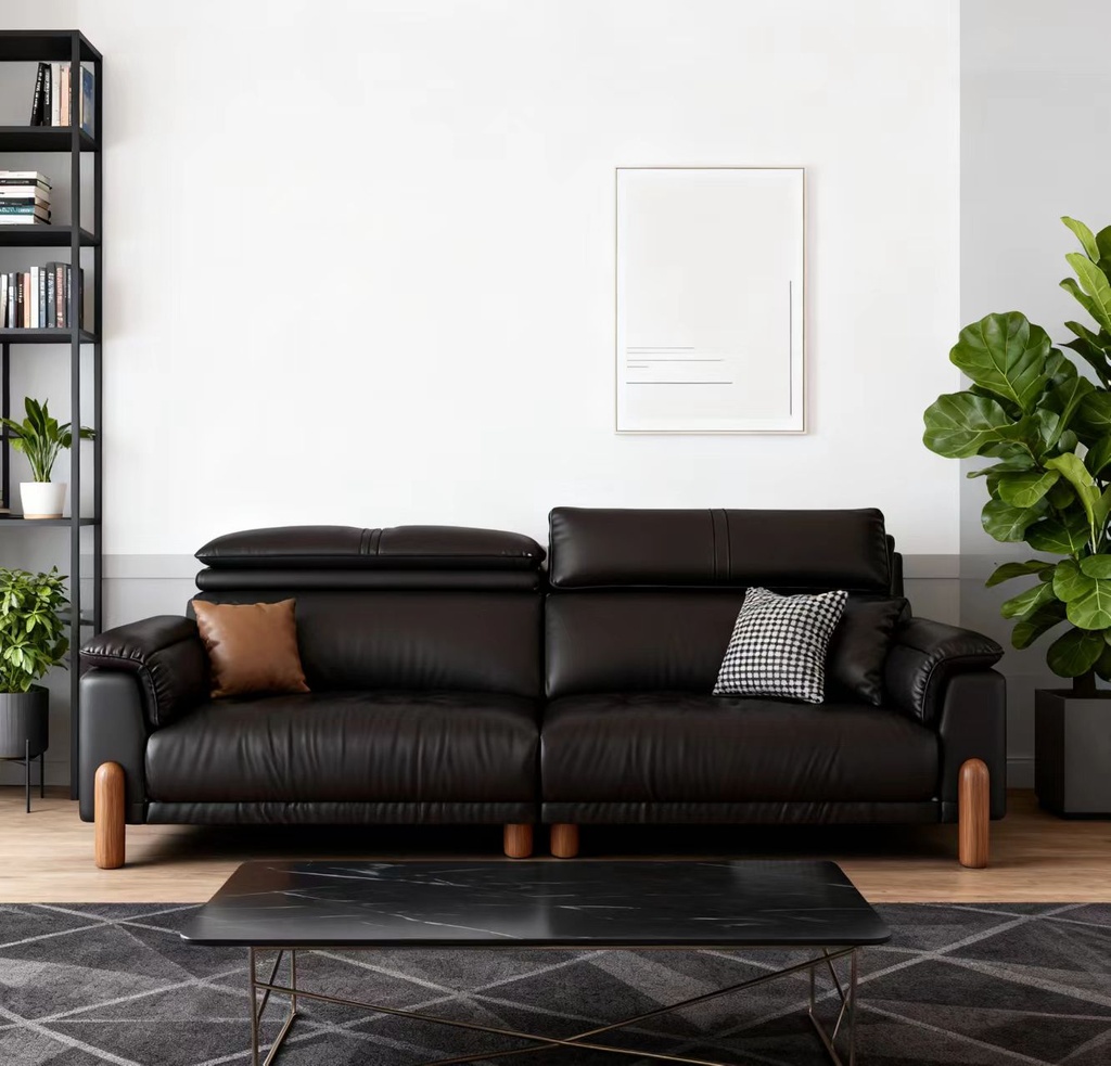 中古侘寂風 黑色直排小戶型頭層牛皮沙發 OL-雲海#