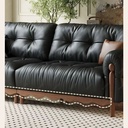 中古侘寂風 小戶型直排黑色頭層牛皮沙發 OL-德米#