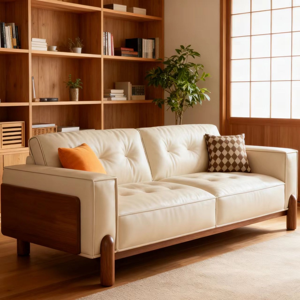 義式極簡風 直排小戶型實木腳真皮沙發 OL-2373#