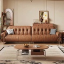 中古侘寂風 直排焦糖色高腳雲朵油蠟皮沙發 OL-皮拉#