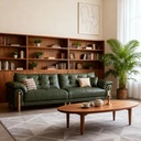 中古侘寂風 綠色直排雲朵油蠟皮沙發 OL-幻思#