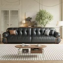 義式極簡風 直排小戶型復古黑色雲朵真皮沙發 OL-帕尔#