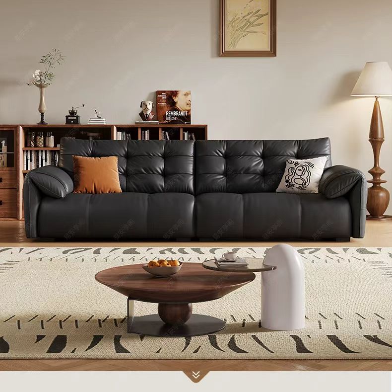 義式極簡風 直排小戶型大象耳朵頭層牛皮沙發 OL-西姆#