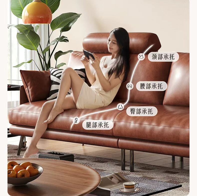 中古侘寂風 小戶型復古焦糖色油蠟真皮沙發 OL-戲蝶#