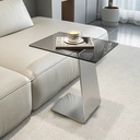 現代簡約 不鏽鋼 鋼化玻璃 邊幾