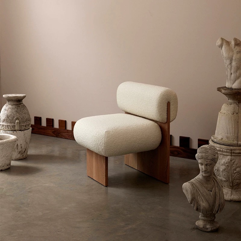 奶油風 羊羔絨 實木休閑單人椅 YFN
