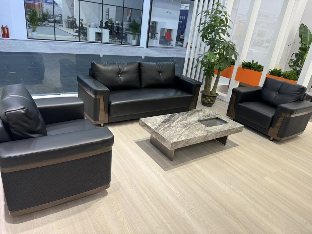 商務接待 單人位 頂級生態真皮沙發（黑色實拍）