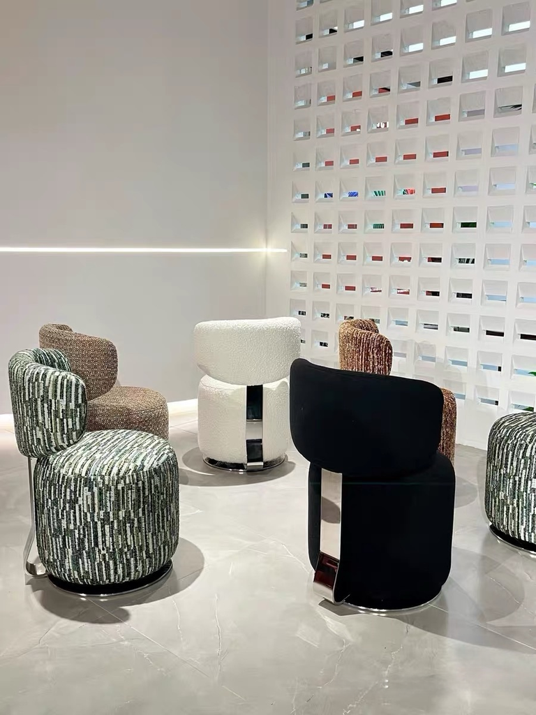 設計師款 雪尼爾布料 不鏽鋼旋轉單椅