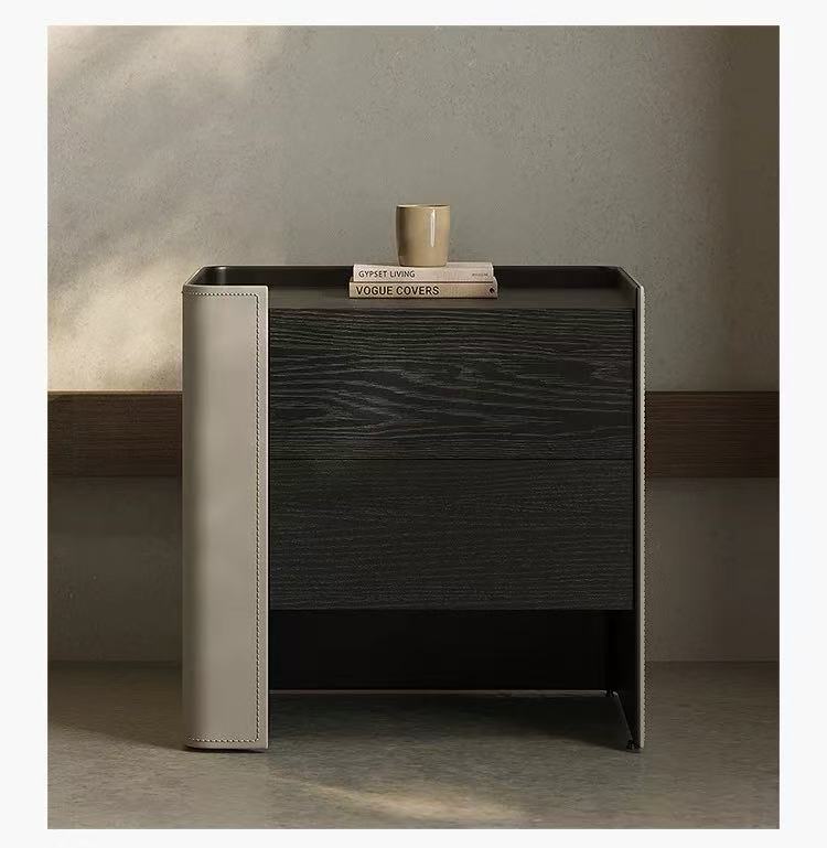 現代簡約 實木馬鞍皮 床頭櫃ST124#鐵