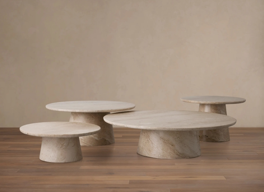 天然大理石茶几 咖啡桌（米白)