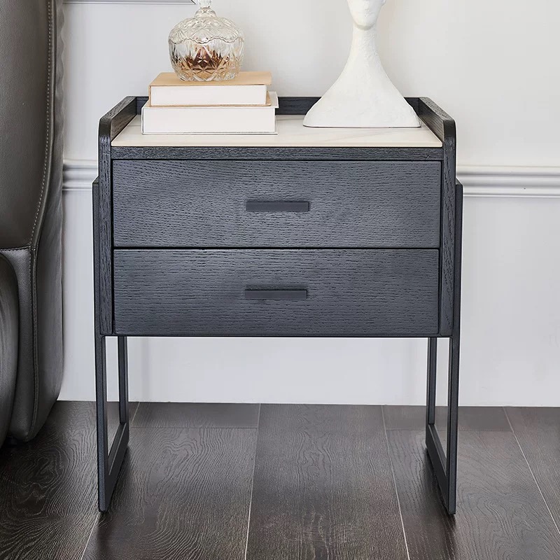 義式極簡 木飾面 岩板床頭櫃 ST-AJ08双抽