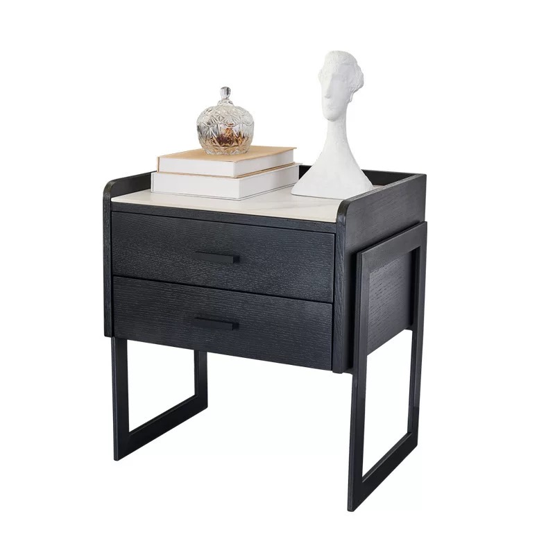 義式極簡 木飾面 岩板床頭櫃 ST-AJ08双抽