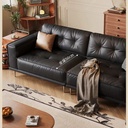 中古侘寂風 小戶型直排三人位黑色皮沙發 OL-1908#
