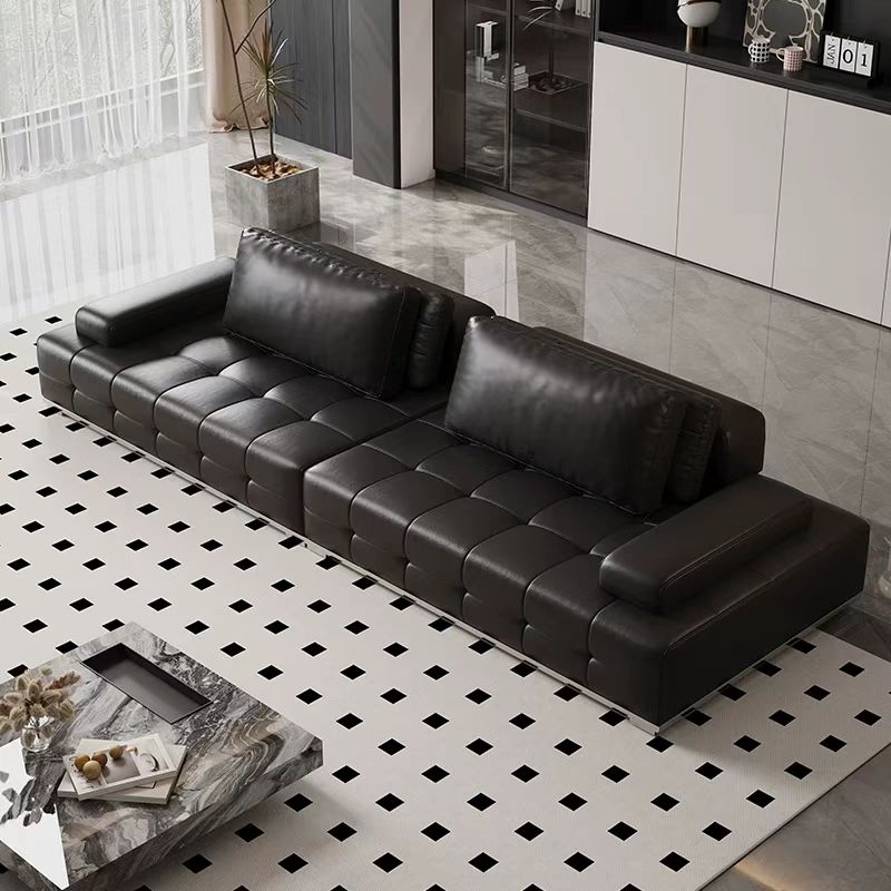 義式極簡風 黑色直排頭層牛皮組合沙發 OL-劳伦斯#