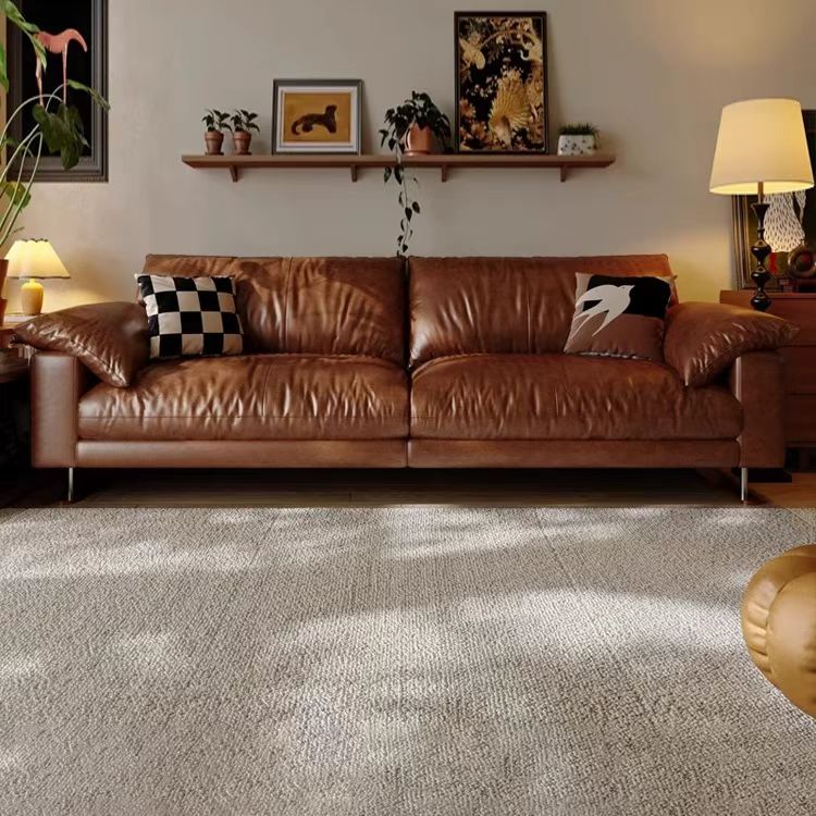 中古侘寂風 焦糖色高腳直排頭層牛皮沙發 OL-米克#