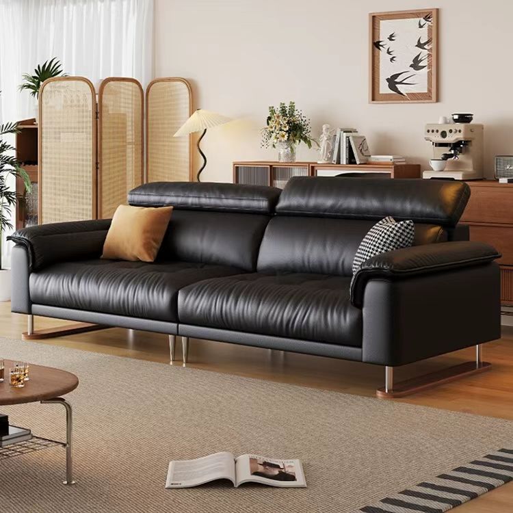 中古侘寂風 小戶型直排黑色簡約真皮沙發 OL-克里#