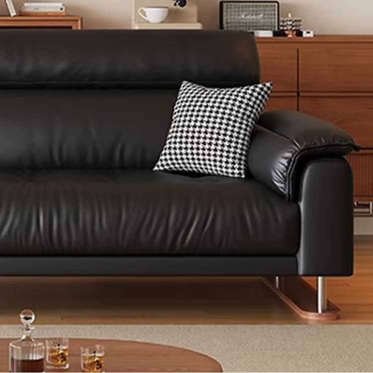 中古侘寂風 小戶型直排黑色簡約真皮沙發 OL-克里#