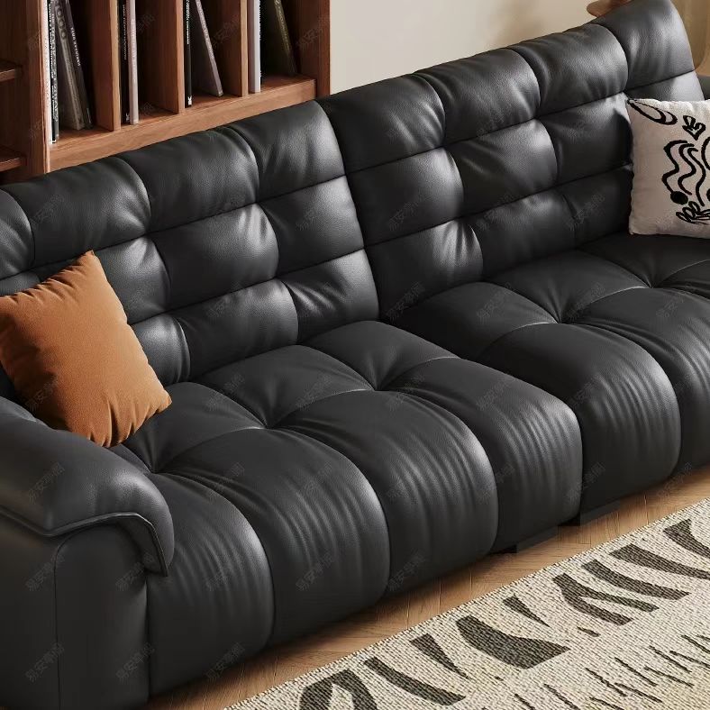 義式極簡風 直排黑色高靠背真皮沙发 OL-凱尔#