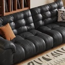 義式極簡風 直排黑色高靠背真皮沙发 OL-凱尔#