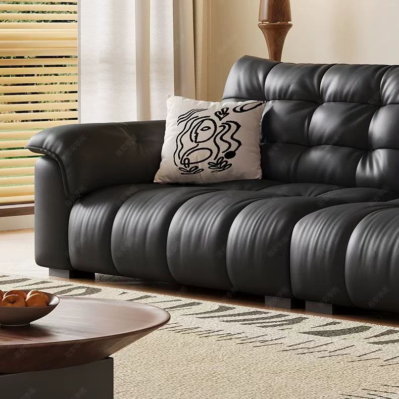 義式極簡風 直排黑色高靠背真皮沙发 OL-凱尔#