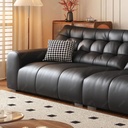 義式極簡風 三人位直排黑色頭層牛皮沙發 OL-大黑熊#