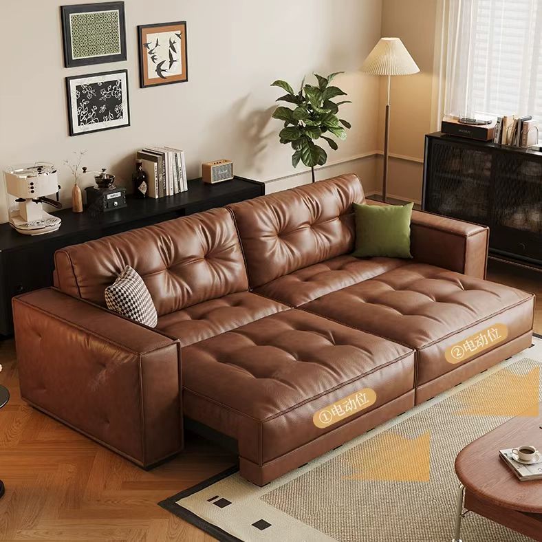 中古侘寂風 直排可伸縮豆腐塊真皮沙發 OL-1909#