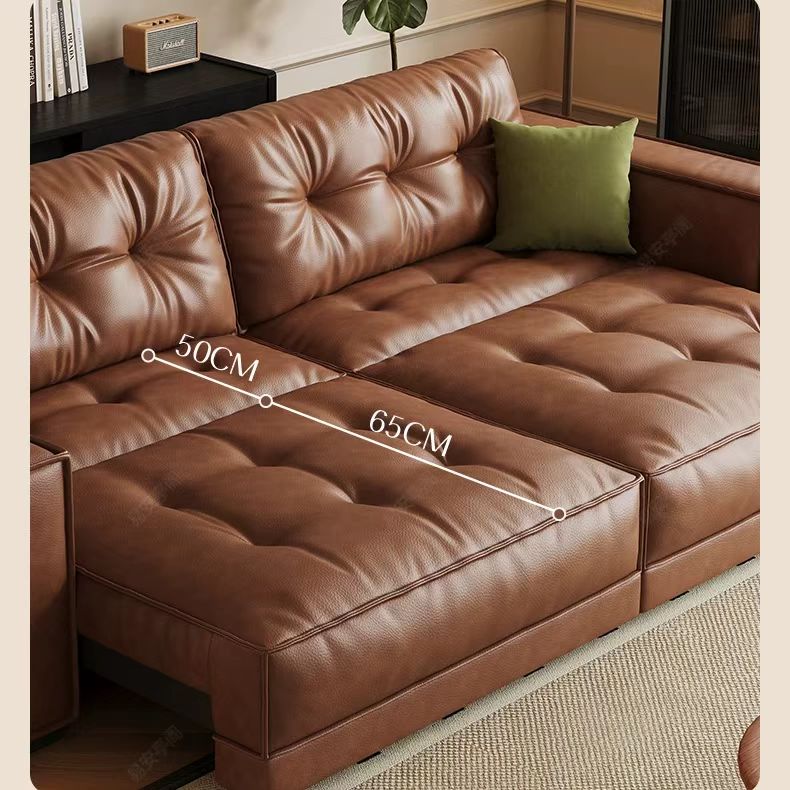 中古侘寂風 直排可伸縮豆腐塊真皮沙發 OL-1909#