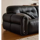 中古侘寂風 直排法式復古黑色皮沙發 OL-江度#