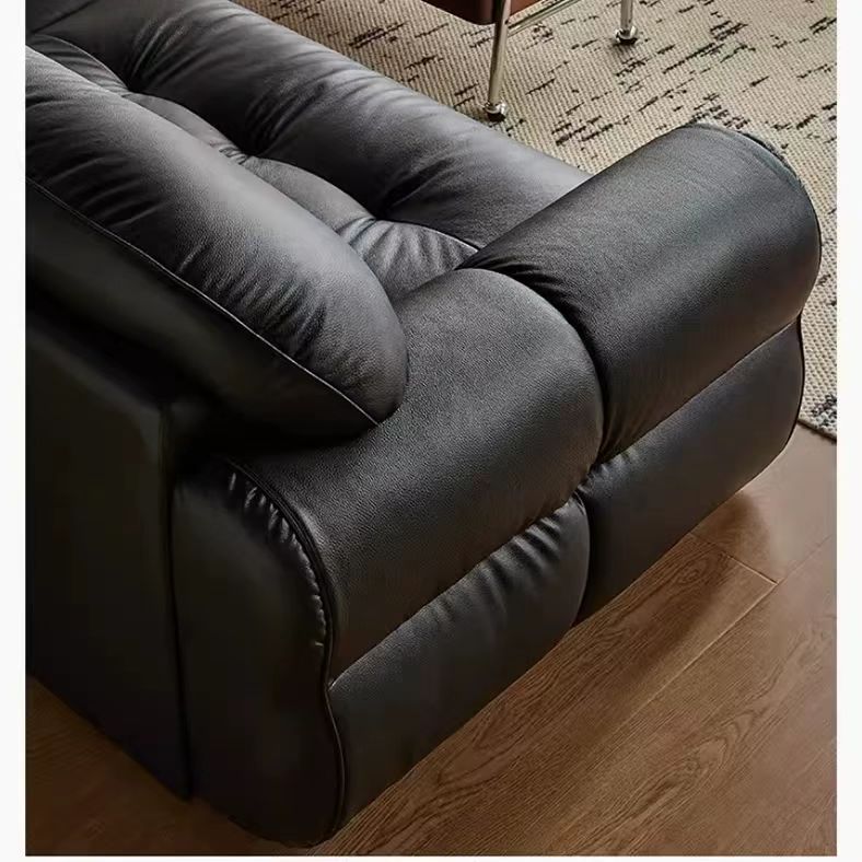 中古侘寂風 直排法式復古黑色皮沙發 OL-江度#