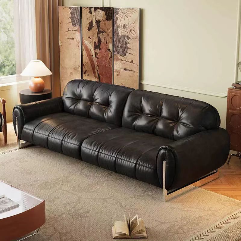 中古侘寂風 黑色直排復古油蠟皮沙發 OL-怀玉#