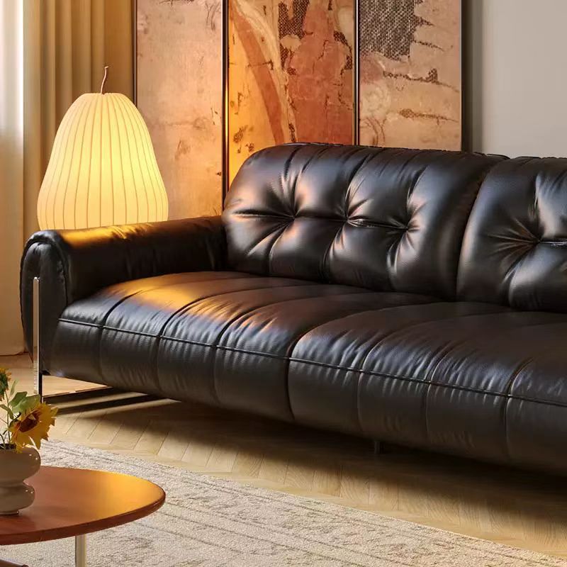 中古侘寂風 黑色直排復古油蠟皮沙發 OL-怀玉#