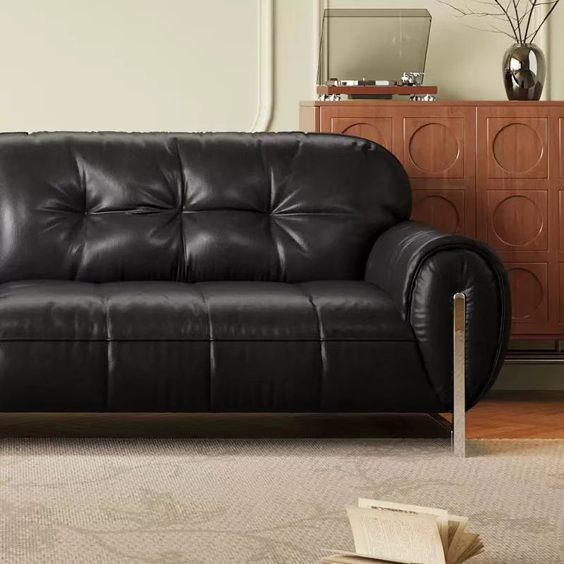 中古侘寂風 黑色直排復古油蠟皮沙發 OL-怀玉#