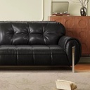 中古侘寂風 黑色直排復古油蠟皮沙發 OL-怀玉#