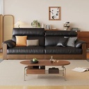 中古侘寂風 黑色直排實木抽屜真皮沙發 OL-芙蓉#