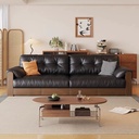 中古侘寂風 復古實木抽屜儲物真皮沙發 OL-清婉#