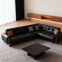義式極簡風 直排黑色頭層牛皮沙發 OL-伯爵#
