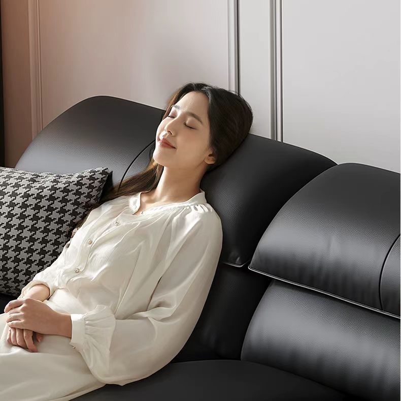 中古侘寂風 直排黑色大象耳朵頭層牛皮沙发 OL-2826#