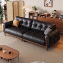 中古侘寂風 小戶型直排黑色頭層牛皮沙發 OL-德米#