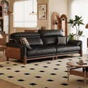 中古侘寂風 小戶型直排黑色頭層牛皮沙發 OL-悠雲#