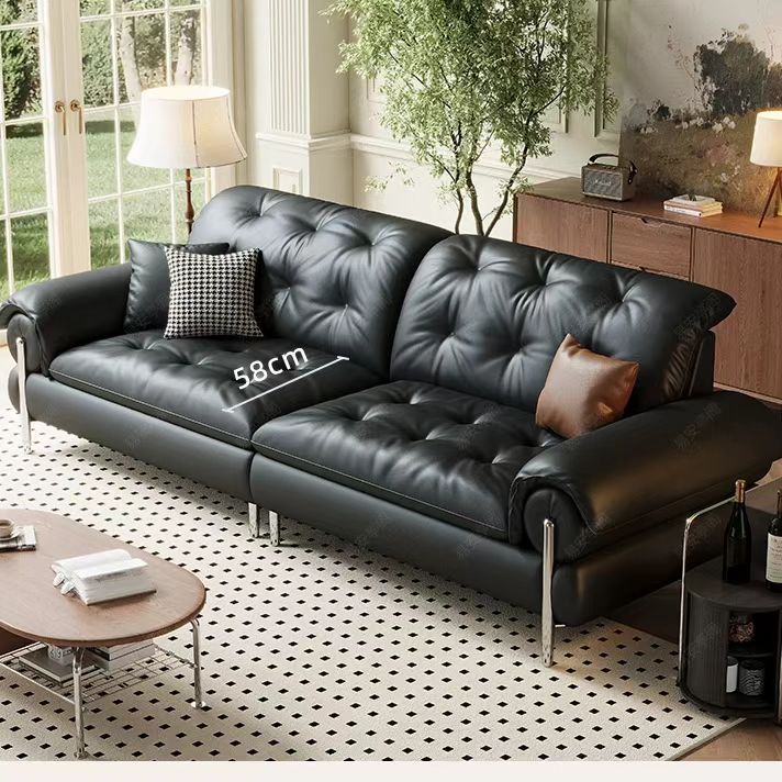 中古侘寂風 小戶型直排高腳頭層牛皮沙發 OL-伊西#