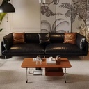 中古侘寂風 直排懷抱頭層牛皮沙發 OL-734#