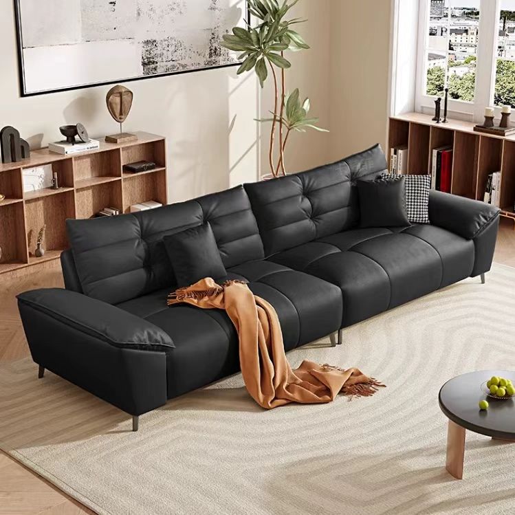 義式極簡風 直排小戶型黑色頭層牛皮沙發 OL-蒂洛#