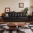 義式極簡風 小戶型直排黑色頭層牛皮沙發 OL-喬恩#